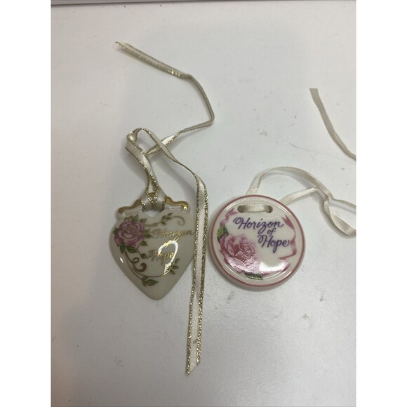 2 LONGABERGER Basket Horizon of Hope Heart Shape, Round Ceramic Tie On - Picture 1 of 5
